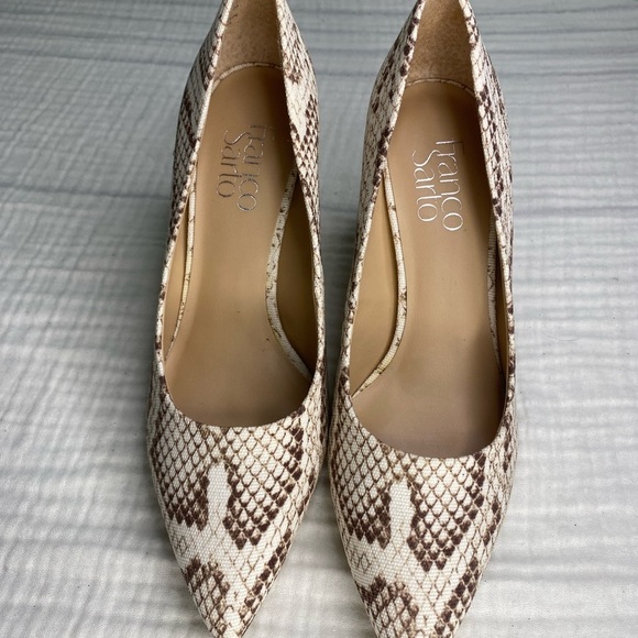 Franco Sarto Fabric Snake Print Block Heel Closed Pointy Toe Palma Pump Heels 6 - Picture 2 of 11